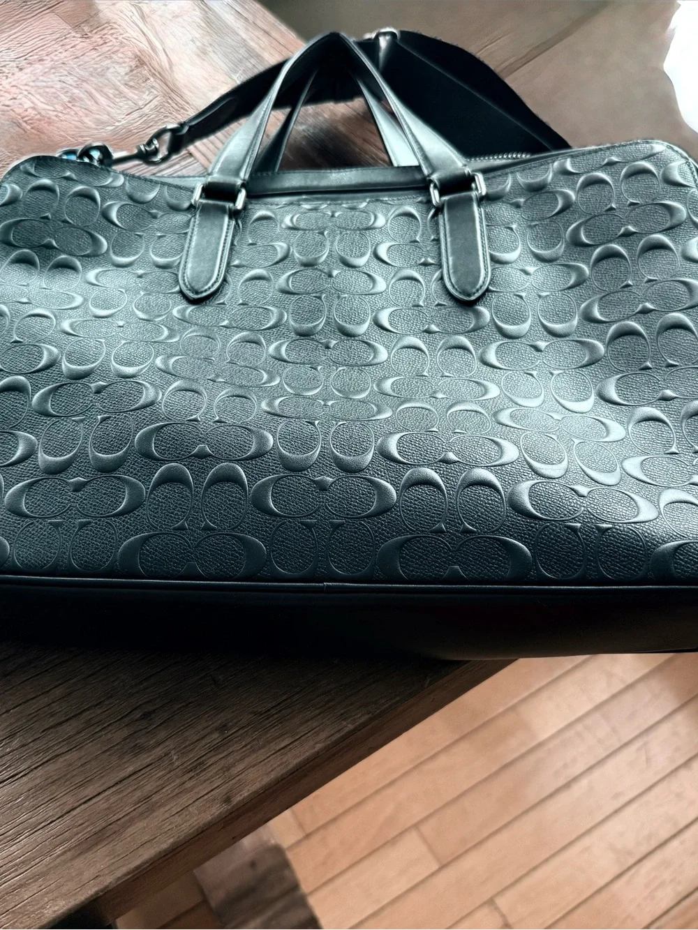 Coach Black Embossed Signature Leather Satchel